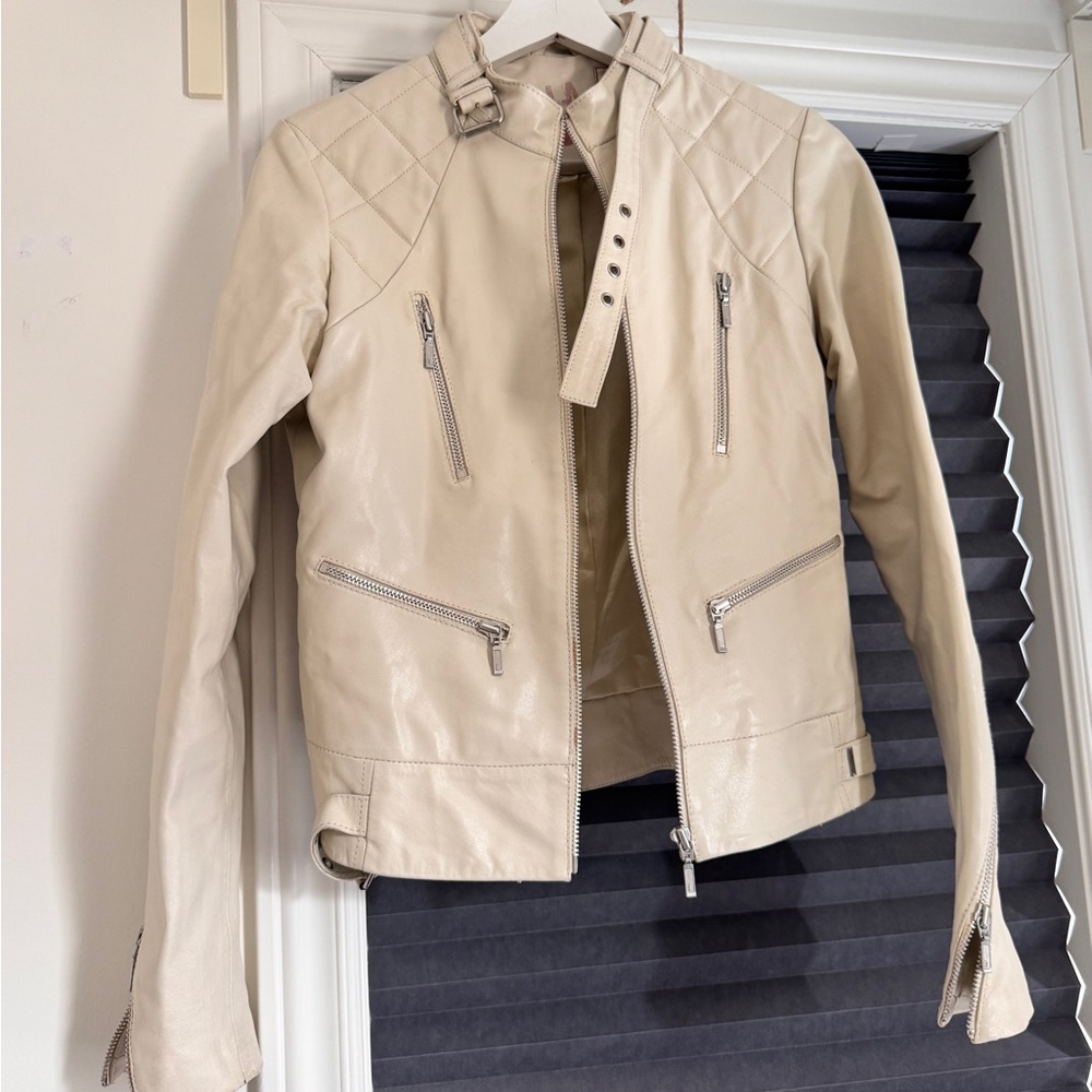 Women's Cream Leather Jacket